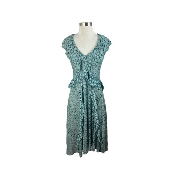 Anthropologie | Dresses | By Anthropologie Green Crochet Antoinette Ruffle  Midi Dress Size | Poshmark